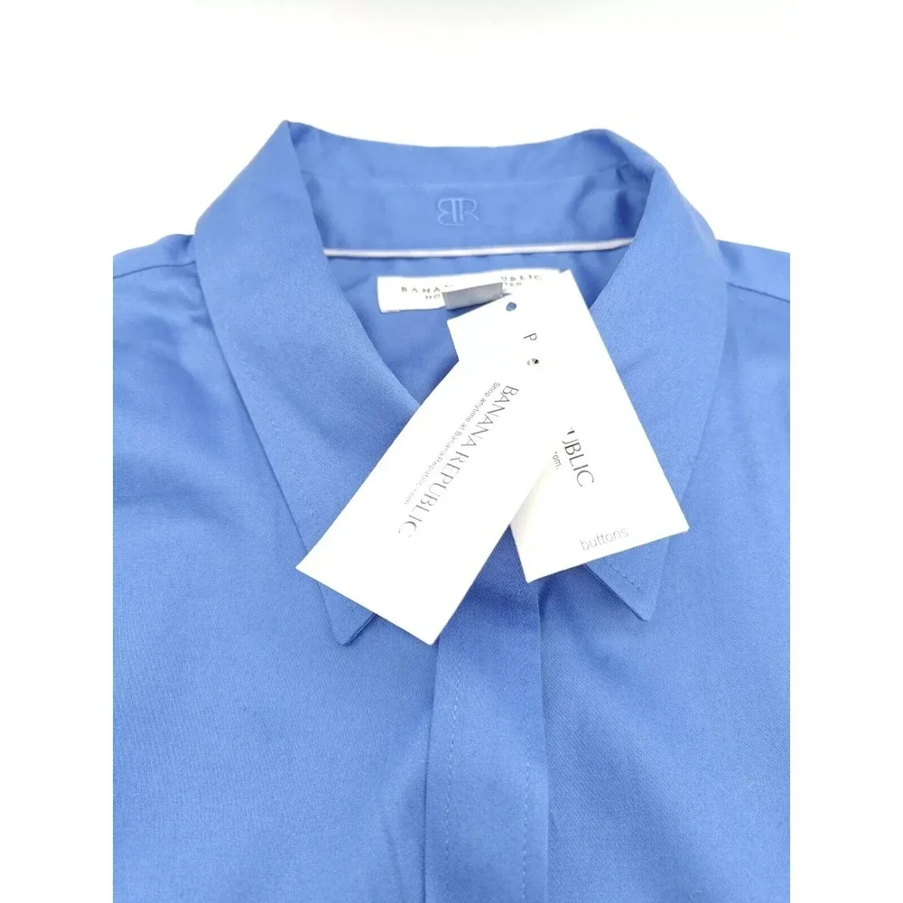 Banana Republic Mens 16x33 Blue Non Iron Fitted Stretch Dress Shirt Solid G407